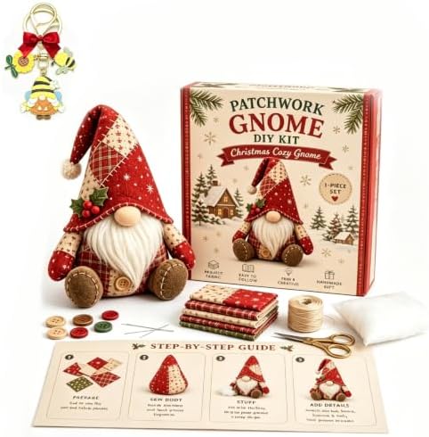 DIY Patchwork Gnome Sewing Kit, DIY Patchwork Animal Kit, Pre-Cut Felt Button Art Animal Craft Project Set, Handmade 3D Cozy Stuffed Gnome Creative Home Decor for Adults &Beginners, Halloween (G) by Unknown