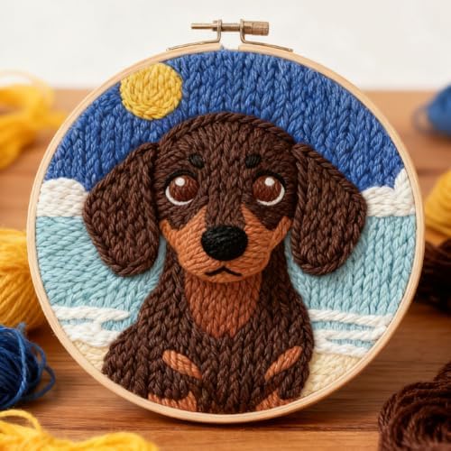 INFUNLY Dachshund Punch Needle Kits for Adults Beginners Brown Dog Needle Embroidery Starter Kit Puppy DIY Punch Needles Kit with Instruction Needles Fabric for Art Crafts Festival Gift Home Decor - Image 6