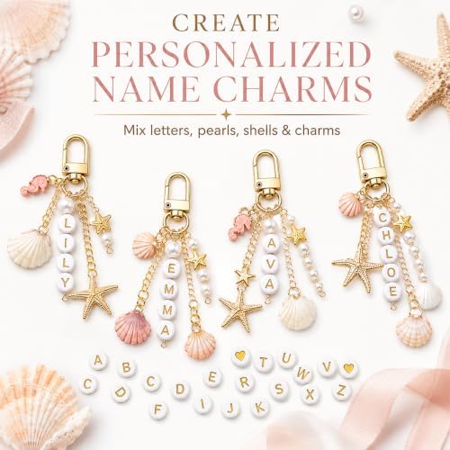 Mavsigak 776 Pcs DIY Keychain Making Kit, Seashell Key Chain Craft Set with Starfish Seahorse Pearl Letter Beads, Keychain Clips and DIY Accessories for Backpacks Purse Tote Bag Charm Kit - Image 6