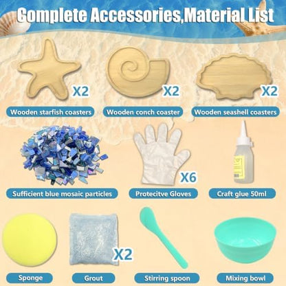 luperasol 6 Sets DIY Ocean Mosaic Tiles for Crafts Mixed Color Glass Mosaic Kits Wooden Coaster for Drinks Tray Handmade Home Decoration and Gift Idea - Image 3