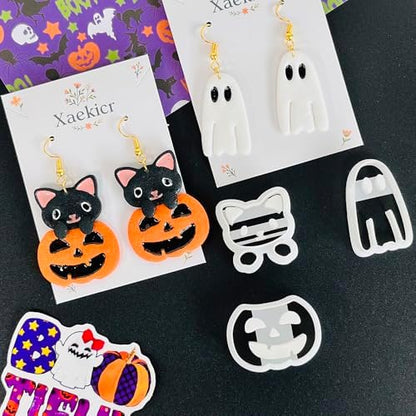 Xaekicr 3Pcs Halloween Polymer Clay Cutters Set – Ghost, Pumpkin, Cat | Clay Earring Cutters for Halloween Jewelry DIY | Polymer Clay Molds & Tools for Earrings Making - Image 5