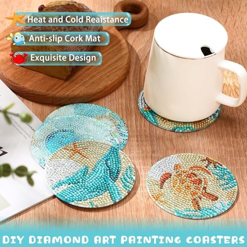UPINS Ocean Diamond Art Painting Coaster Kit, 8Pcs DIY Crafts Kit with Holder, Non Slip Coaster Art Supplies for Adults, Ideal Christmas Gift - Image 6