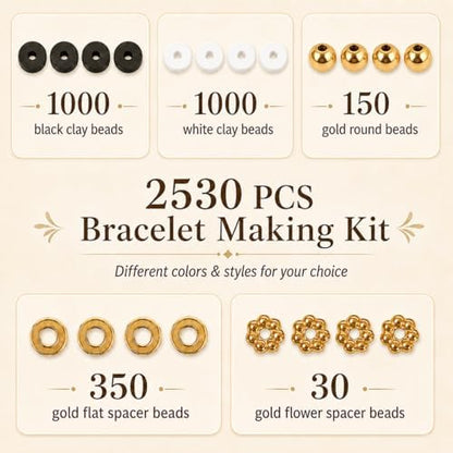Believo Polymer Clay Beads Kit for DIY Jewelry with Elastic Cord, Colorful Flat Heishi Beads and Spacer Pieces – Ideal for Friendship Bracelet & Necklace Making (Black & White) - Image 7