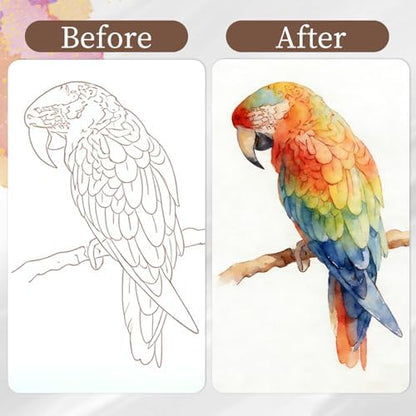 NaTuGi 2Pac Watercolor Workbook for Adults,Watercolor Coloring Book,Portable Watercolor Painting Books,Creative Stress Relief Kit,Suitable for Beginners Birthday Gift(Birds and Time) - Image 3