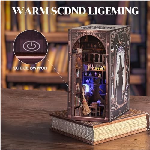 Magic Wizard Cat 3D Book Nook Kit, DIY Miniature House Booknook Dollhouse Kit for Adults and Teens, 3D Wooden Puzzle Bookend Bookshelf Insert Decor, Mini Magic House Model Build Gift - Image 4