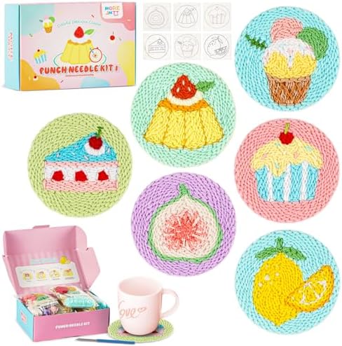 punch needle kit-6,embroidery kit for beginners,punch needle kits adults beginner,needles, curved scissors, a tool storage box, yarn, easy-to-follow instructions, and tutorial videos-Fruit Dessert by MOREJMTT