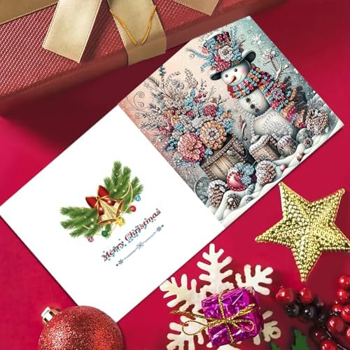 LAKEQUILL DIY Diamond Art Cards Kit, 6 Packs Diamond Painting Cards, Diamond Art Cards with Envelope for Christmas Birthday Thanksgiving Day Holiday - Snowman - Image 3