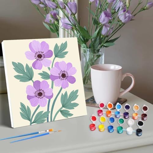 Canrichshop 4 Pack Adult Paint by Number Kits Beginner & All Ages 4-8-12 and More,Framed Flowers Painting by Numbers, DIY Paint by Numbers for Adults for Decor Present 8X 8 inch - Image 3
