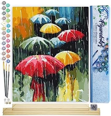 Figured'Art Paint by Numbers Kit for Adults Farandole of Umbrellas 16"x20" - Craft Art Painting Rolled Canvas with DIY Wooden Frame by FiguredArt