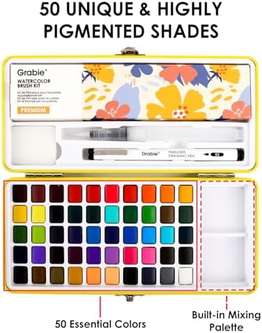 Grabie Set of 50 Color Watercolor Paint Set with Brush Pens - Image 5