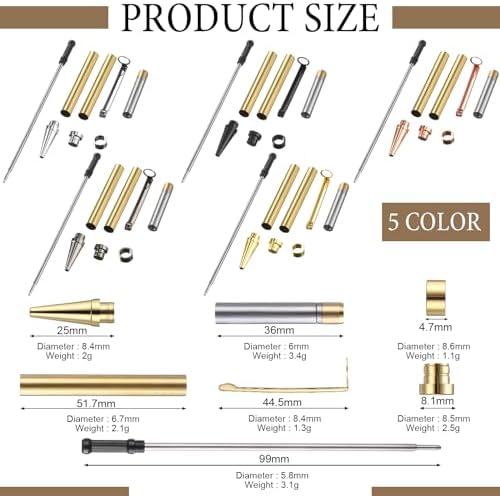 Colarr 20 Sets Woodturning Pen Kits Project Supplies Including 7mm Slimline Pen Kits with Refill and Pen Blanks Lumber for Lathe Turning Starter Package DIY Crafts - Image 3
