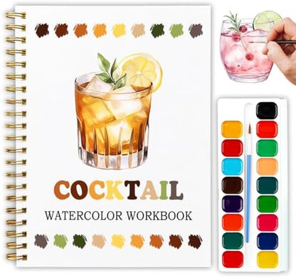 Cocktail Watercolor Workbook, Water Coloring Book, 12 Patterns, Watercolor Kit for Beginners, Relaxing DIY Art Gift for Women and Adults, Happy Hour Themed Watercolor Kit by Unknown