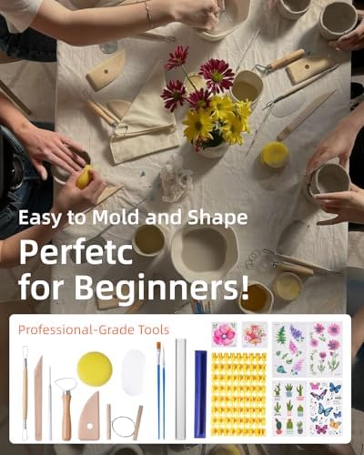 Air Dry Clay Kit for Adults, Pottery Kit for Beginners, 48 PCS Clay Kit with Acrylic Paints, Stamps, Sculpting Tools & Step-by-Step Guide - Crafts for Birthdays Xmas Gift & Decor - Image 2