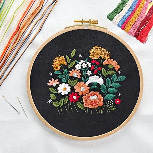 MAMUNU Canvas Tote Bag Embroidery Kit with Pattern for Beginners, Arts and DIY Crafts Kits for Adults, Include Instructions Embroidery Bag, Embroidery Hoops, Color Threads and Tool (Black) - Image 2