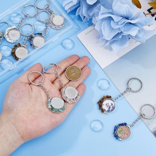DICOSMETIC 10 Sets Keychain Pendant Tray Moon Rotation Double-Sided Bezel Pendant Trays Cabochon Keychain Kit Blanks Alloy Gemstone Keychains with 20Pcs Glass Cabochons for Photo Resin Jewelry Making - Image 3