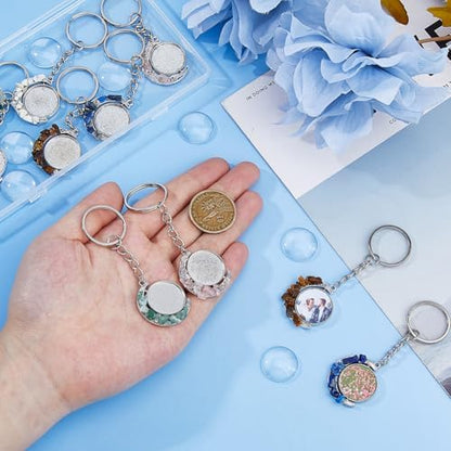 DICOSMETIC 10 Sets Keychain Pendant Tray Moon Rotation Double-Sided Bezel Pendant Trays Cabochon Keychain Kit Blanks Alloy Gemstone Keychains with 20Pcs Glass Cabochons for Photo Resin Jewelry Making - Image 3