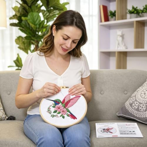 Zynlio Cardinal Embroidery Kits for Beginners with Bird Flower Pattern,Adults Starter Cross Stitch Kit DIY Needlepoint - Image 4