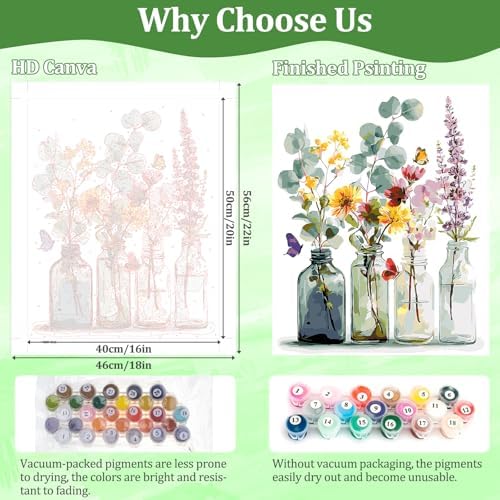 AIRDEA Flowers Paint by Numbers for Adults 16x20in Bottle Flowers Painting by Number Kits for Beginner Frameless Easy Acrylic Oil Painting on Canvas with Paints and Brushes - Image 3