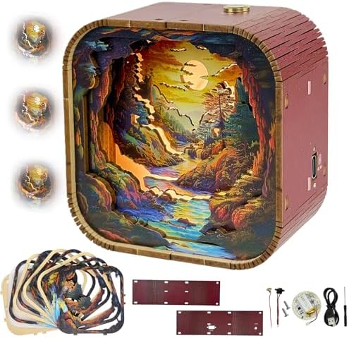 3D Wooden Puzzle Night Light DIY LED Art Lamp Kit for Adults Desk Decor Relaxing Craft Model Table Ornament and Birthday Gift (Sunset Valley) by Unknown