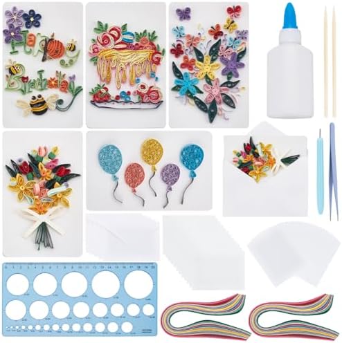 WEBEEDY 20 Sets Paper Quilling Kit DIY Happy Birthday Quilling Cards for Beginner,Blank Greeting Card Making Kit with Instruction Quilling Strips 5 Styles Heart,Cake,Balloons,Flowers for Invitation by WEBEEDY