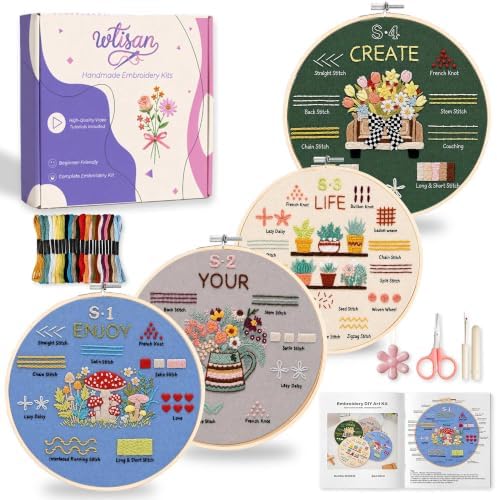 wtisan Embroidery Kit for Beginners, 4 Floral Patterns Cross Stitch Kits by wtisan