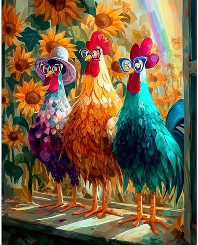 NXIKYO Chicken Paint by Numbers Kit for Adults Beginner, Three Roosters Adult Paint by Number Kits on Canvas, DIY Acrylic Oil Easy Painting by Numbers for Home Wall Decor 16 X 20 inch (Without Frame) by NXIKYO