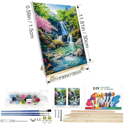 JOOZ Paint by Numbers Kit for Adults with Frame, Landscape Paint by Number with Easel, Mountain Waterfall Paint by Number Canvas, DIY Landscape Oil Painting Kit for Home Wall Decor 8x12 Inch - Image 2