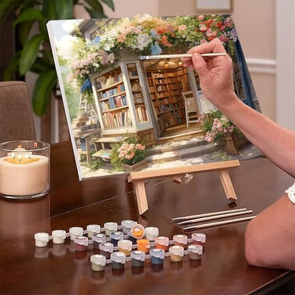 MaiMMaledy Paint by Numbers Kit for Adults Beginners Canvas Pictures with Framed Drawing Painting Acrylic Pigment with Wooden Triangle Easel Bookstore 8Wx12L inch - Image 2