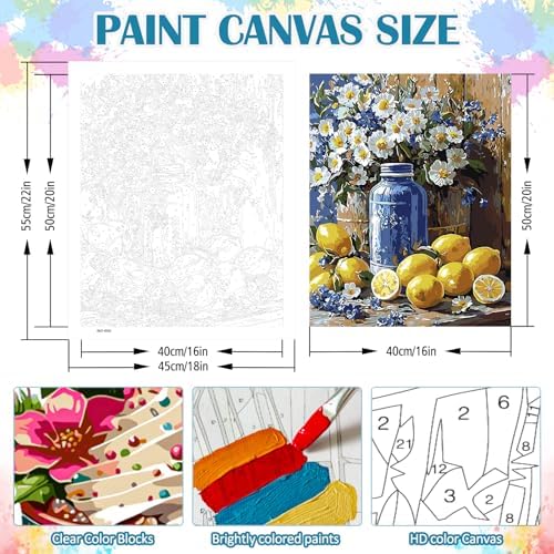 AWLNKMC Lemon Daisy Bottle Paint by Numbers for Adults, DIY Paint by Numbers Kits for Adults Beginners Without Frame, Acrylic Paint on Canvas Painting Kits for Home Decor 16x20 Inch - Image 5