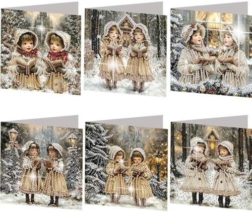 jinglinhh 6pcs Christmas Girl Reading Diamond Art Painting Greeting Cards with Envelopes, DIY Card Making Kits for Adults, Diamond Art Postcards Christmas Cards Craft Gifts by Unknown