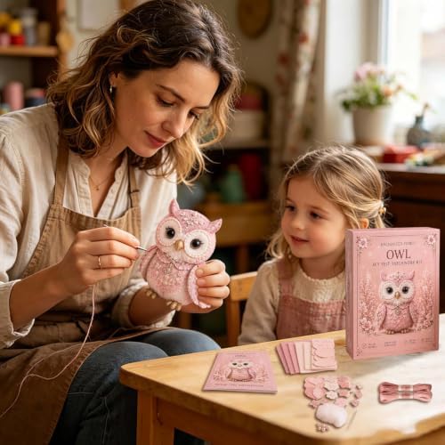 Pink Woodland Friends DIY Felt Patchwork Kit, Pastoral Wild Creatures Handicraft Activity, Manual Tailoring Bundle for Cute Ornament Shelf Décor Quilting Crafting Creative Gift Projects (Pink#C) - Image 3