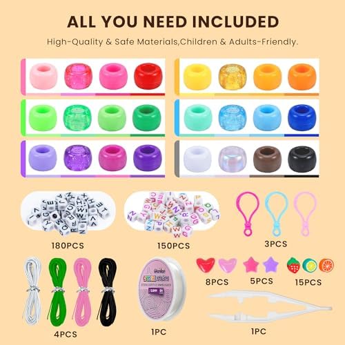 Gionlion 1000PCS Pony Beads Bulk Bracelet Making Kit, 24 Colors Kandi Beads for Bracelets and Jewelry Making, Letter Beads and Charms for DIY Hair Braiding, Craft and Gift for Girls - Image 2