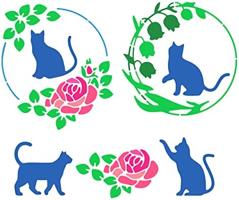 BENECREAT Cat Pattern Stainless Steel Painting Stencils, 6x6 inch Rose Wreath Bellflower Reusable Art Stencil Templates for Wood Burning, DIY Scrapbooking Photo Album - Image 5
