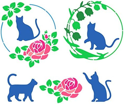 BENECREAT Cat Pattern Stainless Steel Painting Stencils, 6x6 inch Rose Wreath Bellflower Reusable Art Stencil Templates for Wood Burning, DIY Scrapbooking Photo Album - Image 5