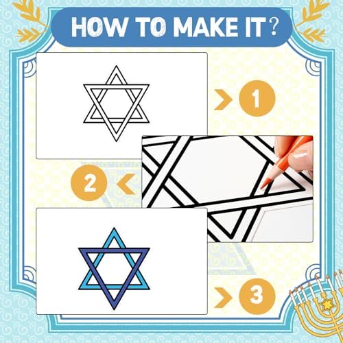 48 Pcs Rosh Hashana Crafts Color Your Own DIY Paper Star of David Menorah Dreidel Color Drawing DIY Craft Gift for Men Women Holiday Hanukkah Painting Activities Party Favor Supplies - Image 4