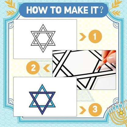 48 Pcs Rosh Hashana Crafts Color Your Own DIY Paper Star of David Menorah Dreidel Color Drawing DIY Craft Gift for Men Women Holiday Hanukkah Painting Activities Party Favor Supplies - Image 4