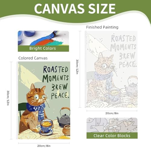 4 Pack Framed Paint by Numbers Kit for Adults Beginner with Wooden Easel, Funny Cat Easy Paint by Numbers with Frame, DIY Cute Animal Number Painting for Adults Canvas for Home Decor Gift 8x12 Inch - Image 6
