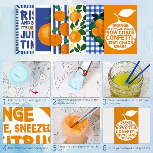 6 Pack Paint by Numbers Kit for Adults, Orange Number Painting, 8x12 Inch - Image 5