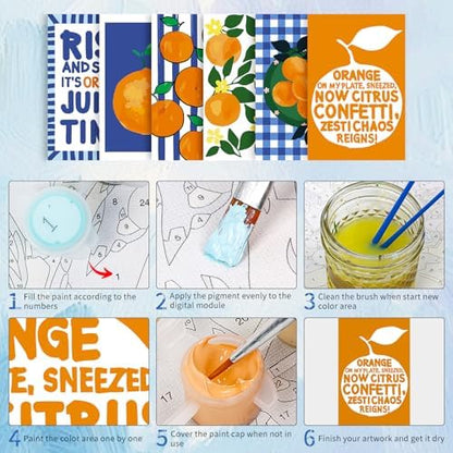 6 Pack Paint by Numbers Kit for Adults, Orange Number Painting, 8x12 Inch - Image 5