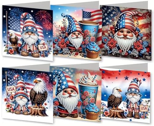 6Pcs Greeting Card DIY Diamond Art Painting Greeting Cards Special Shaped Holiday Blessing Folding Card Kit with Envelopes Arts Crafts for Birthday Festival-USA Goblin by BAYUNOESparkDiamondCraft