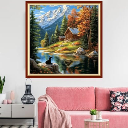 Redxing Stamped Cross Stitch Kits Embroidery kit for Beginners Adults Full Range of Embroidery Patterns Starter Kits DIY Printed Cross Stitch Kits Needlepoint Kits 11CT-Lakeside Scenery 18x18 inchs - Image 2