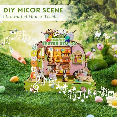 DIY Miniature House Kit (Easter Egg Truck) Tiny Dollhouse Kits for Adults to Build, Mini Model Kits with LED&Music Box, Wooden Adults Crafts Puzzles, Birthday Gifts for Family Friends - Image 2