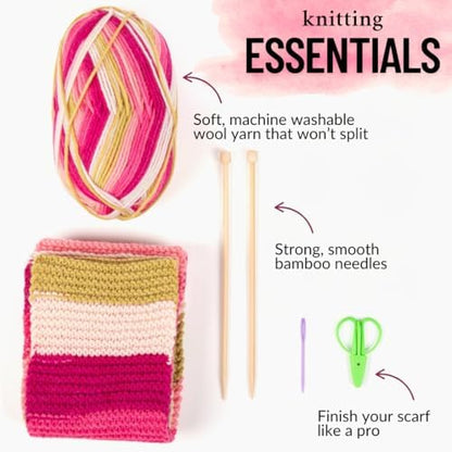 The Spinning Hand Knitting Kit for Beginners Adults – Educator-Designed, Self-Striping Wool Yarn, Bamboo Needles & Video Tutorials (Dragonfruit) - Image 2