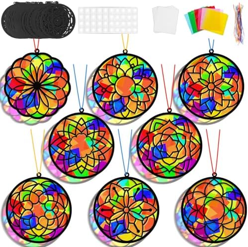 Lonfliness 32 Sets Suncatchers Craft Kit DIY Flower Window Stained Glass Effect Paper Spring Home School Classroom Decoration Art Craft Creative Activity Project Gift Favor by Lonfliness