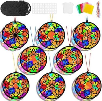 Lonfliness 32 Sets Suncatchers Craft Kit DIY Flower Window Stained Glass Effect Paper Spring Home School Classroom Decoration Art Craft Creative Activity Project Gift Favor by Lonfliness