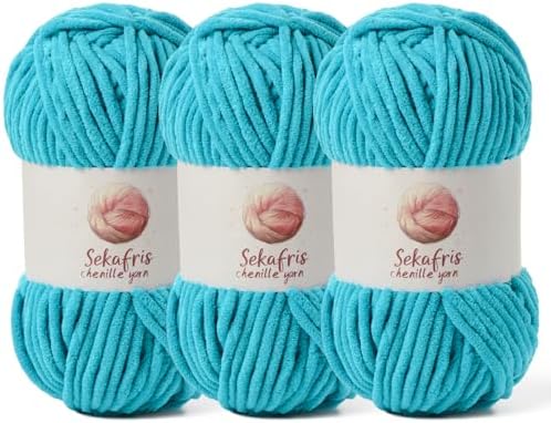 Chenille Blanket Yarn for Crocheting Size 5 Bulky Yarn 3 Lake Blue by Sekafris