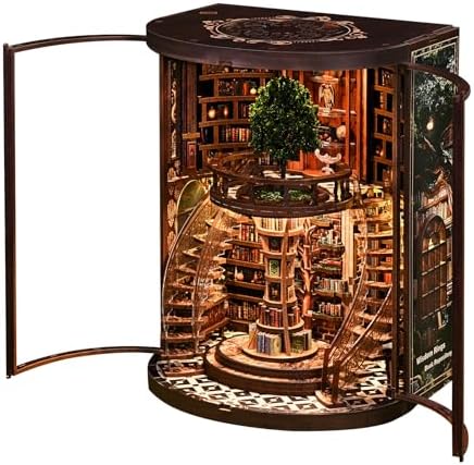Book Nook Kit for Adults & Teens – DIY Miniature House Library, Wisdom Ring Library 3D Wooden Puzzle Bookend Bookshelf Insert with LED Light, Dollhouse Craft Kit for Decor & Gifts - Image 4