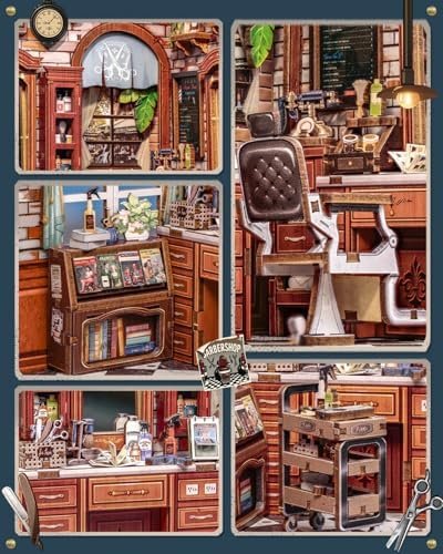 Book Nook Kit, DIY Miniature Dollhouse Kit, Barbershop Booknook Building Kit, 3D Wooden Puzzle for Adults, Tiny House, Decorative Bookshelf Home Decor, Crafts Gifts for Adults (John's Hair Salon) - Image 4