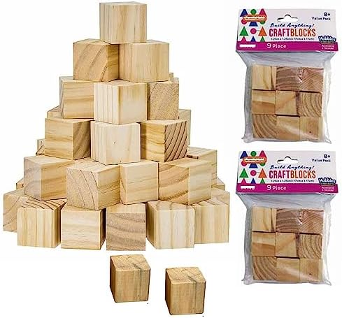 18 Pc Natural Wooden Craft Blocks Unfinished Hardwood Square Wood 1.25" Cubes Puzzle Making Natural Wood Burning Crafts Projects Math Counting Smooth Surface Building Decorating - Image 5