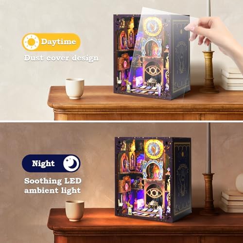 Book Nook Kit - DIY Miniature Dollhouse with LED Lights for Adults & Teens, Fantasy Tarot-Themed 3D Wooden Bookshelf Decor, for Craft Lovers - Image 5
